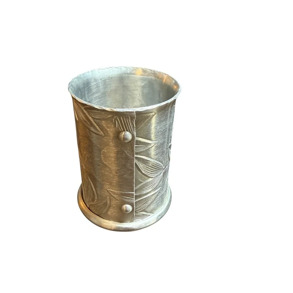 Everlast Hand Forged Ornate Aluminum Tumbler Shot Glass Vase Cup Floral VTG B-24